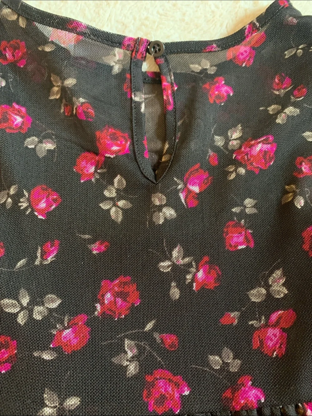 Gap Black Sheer Overlay Dress Roses 3 EUC